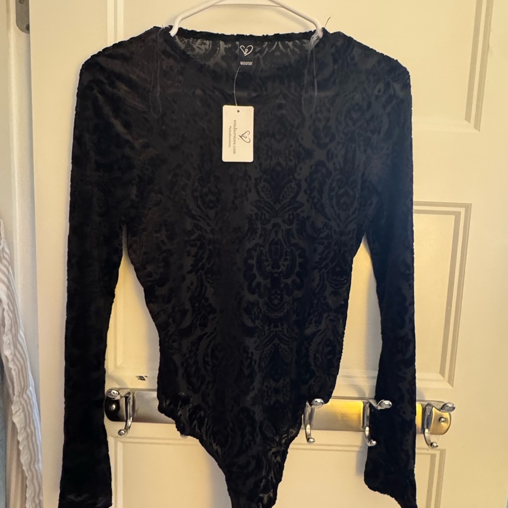 Windsor Black Velvet Long Sleeve Bodysuit